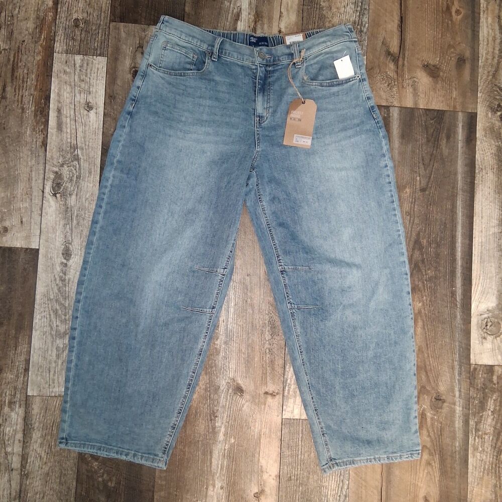 NEW Project Indigo Back Elastic Waistband Barrel Jeans Size XL Light Wash